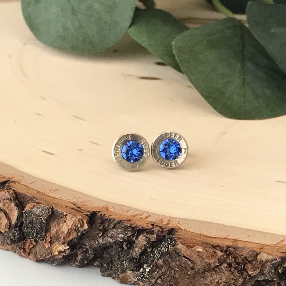 9 mm Bullet Stud Earrings - Blue Saphire
